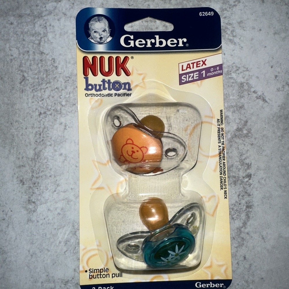 2 Set Gerber NUK Orthodontic Button Latex Pacifiers Size 1 Newborn Bear Flower